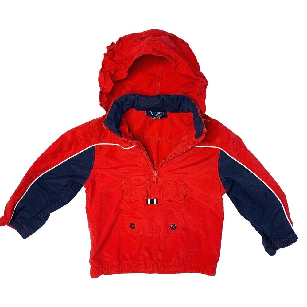 Oshkosh Boys Hooded Top Jacket Size 36 Months Half Zip Red Blue - Picture 1 of 7